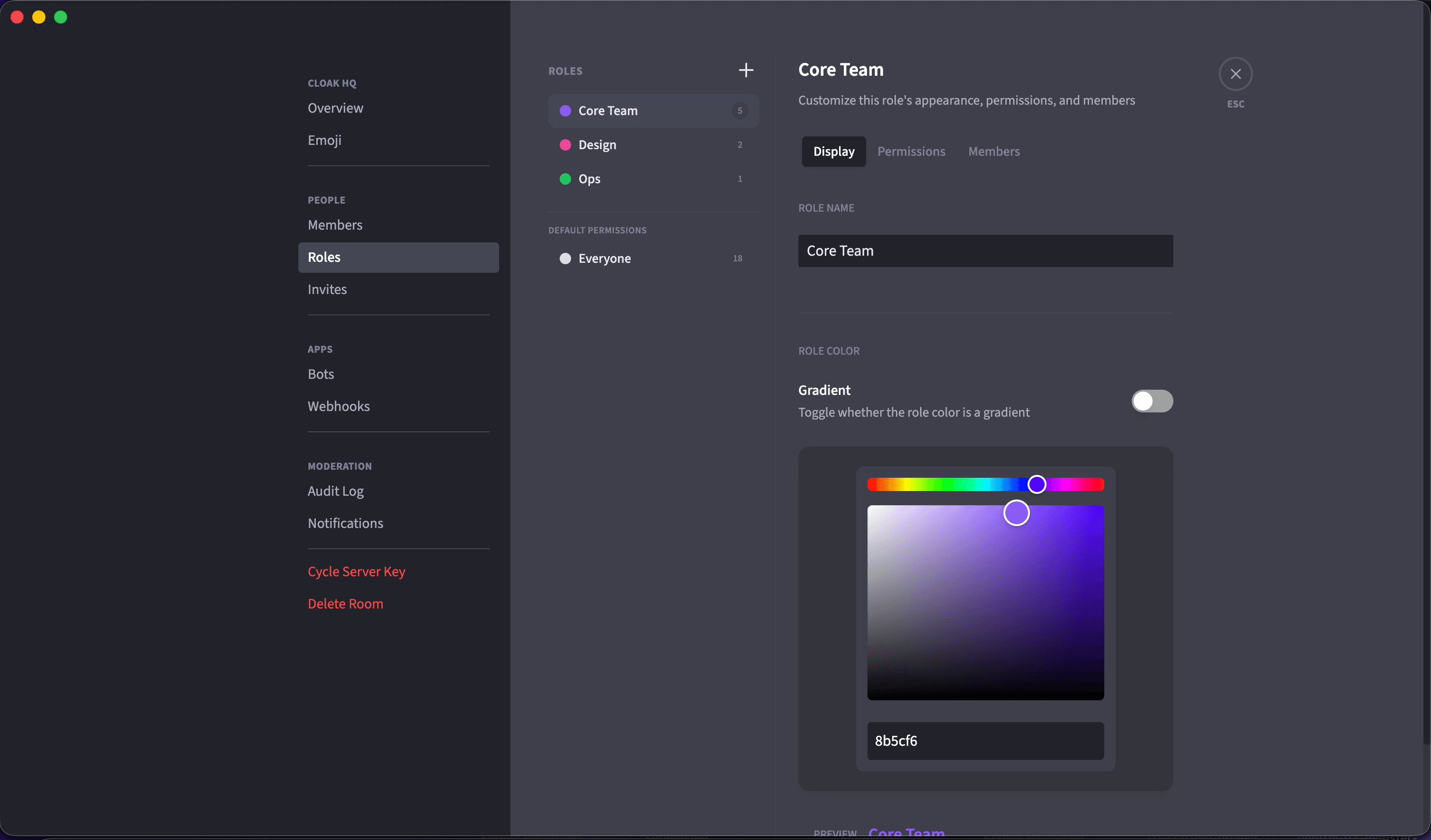 Role and permission management in a Cloak community
