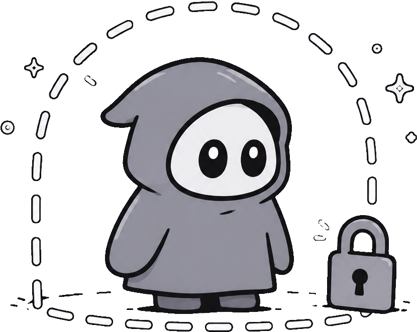 Wisp standing safely inside an encrypted boundary next to a padlock